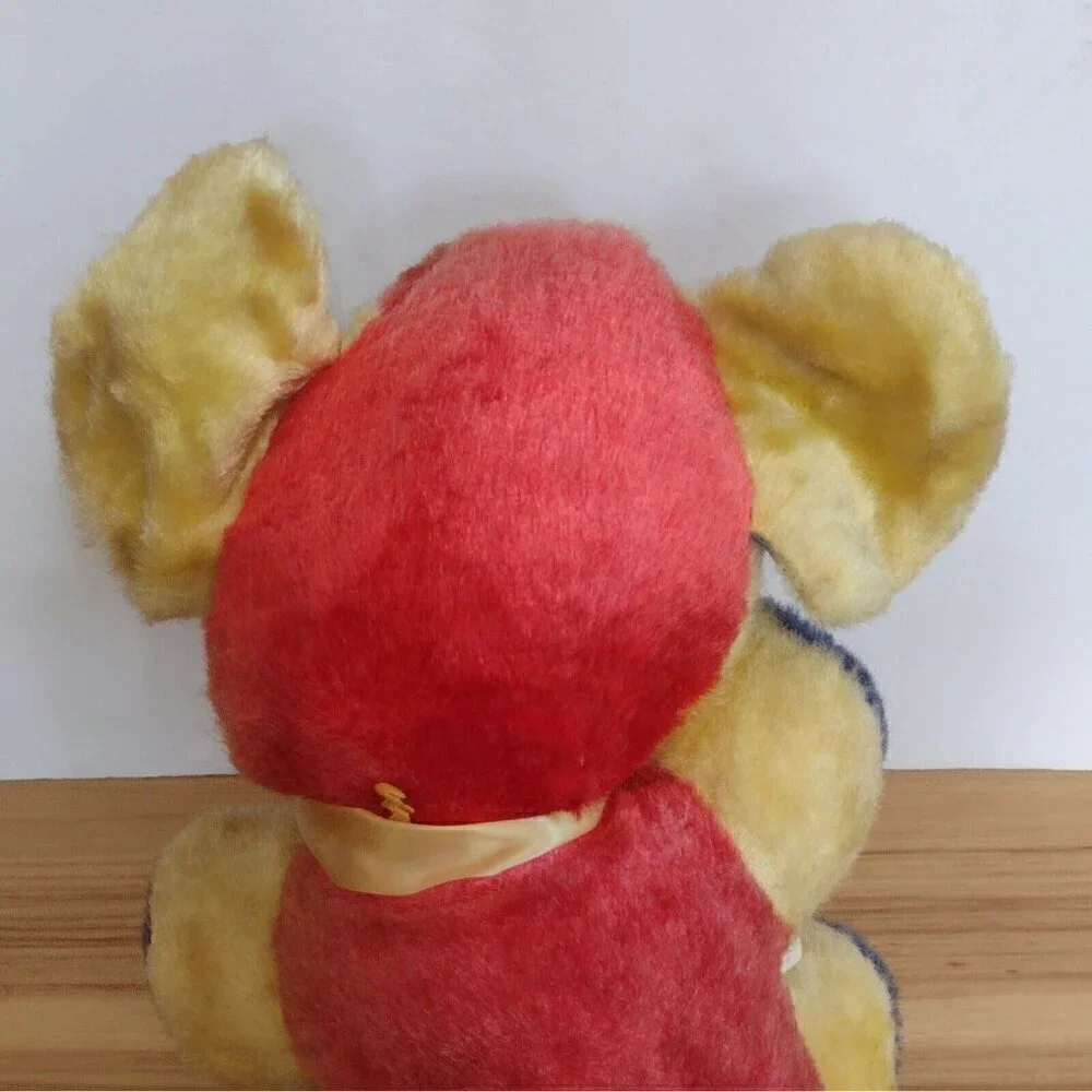 Vintage Superior Toy & Novelty Cellulose Elephant Plush Yellow Red Blue 15